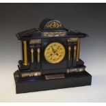 Late 19th Century French black slate and variegated marble 'Temple' mantel clock, 47cm wide x 41cm