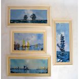 George Deakins - Four oils on board - Seascapes with sailing vessels and harbour scenes, various