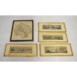 Set of four hunting prints, and a map of Herefordshire, all framed and glazed