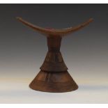 Ethnographica - African tribal wooden neck rest, possibly Ethiopian, on incised conical base, 18cm