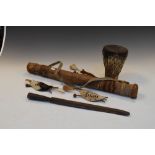 Ethnographica - Small group of tribal items to include; blowpipe case and darts, Masai spear head,