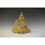 Late 19th Century French gilt metal and porcelain mantel clock, with Roman cellular dial and two-