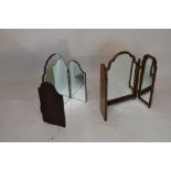 Two early 20th Century triptych style arched top dressing table mirrors, approximately 57cm high