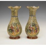 Pair of late 20th Century decorative Japanese style baluster shaped vases having frilled edges, 37cm