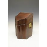 George III-style mahogany slope-front knife box having hinged cover, 23cm wide