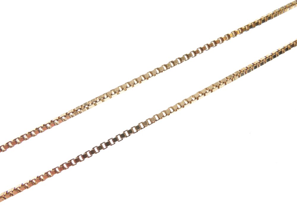 9ct gold box-link chain, 62cm, 14.1g approx