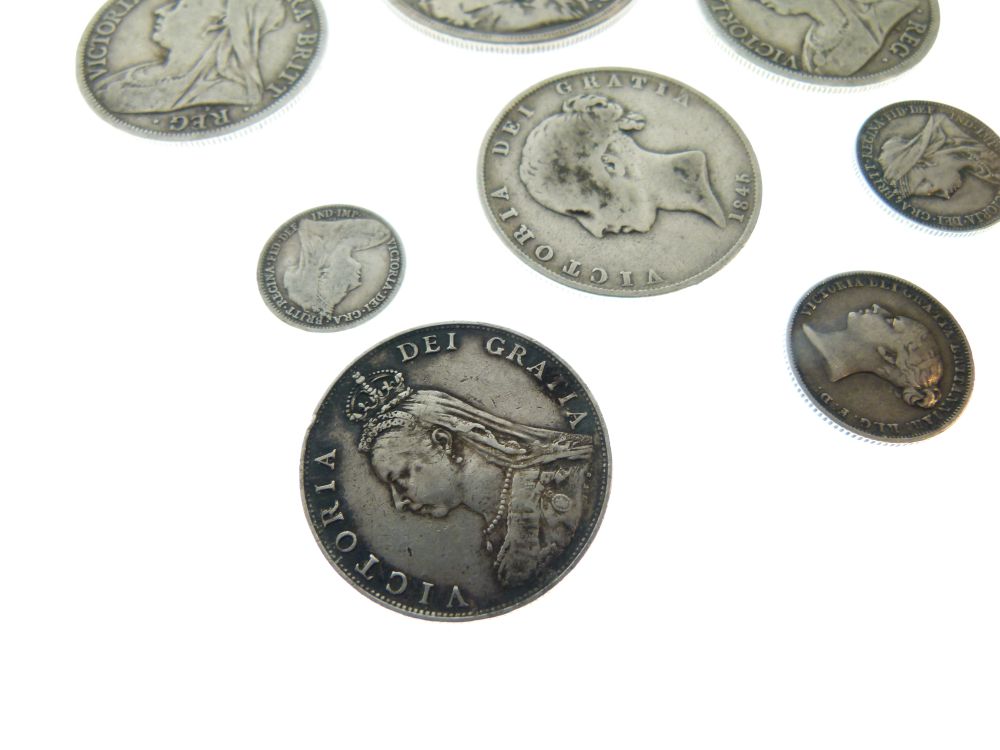 Coins - Group of Victorian coinage to include 1889 Crown (Old Head), three Half Crowns, 1845, - Image 14 of 14