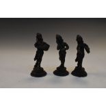 Three small Indian bronze figures of female musicians, each 8cm high (3)