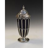 Edward VII silver sugar caster of Neo Classical form with blue glass liner, Birmingham 1909, 16cm