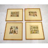 Four French coloured prints depicting costumes of Africa, Asia and Persia, approximately 16cm x