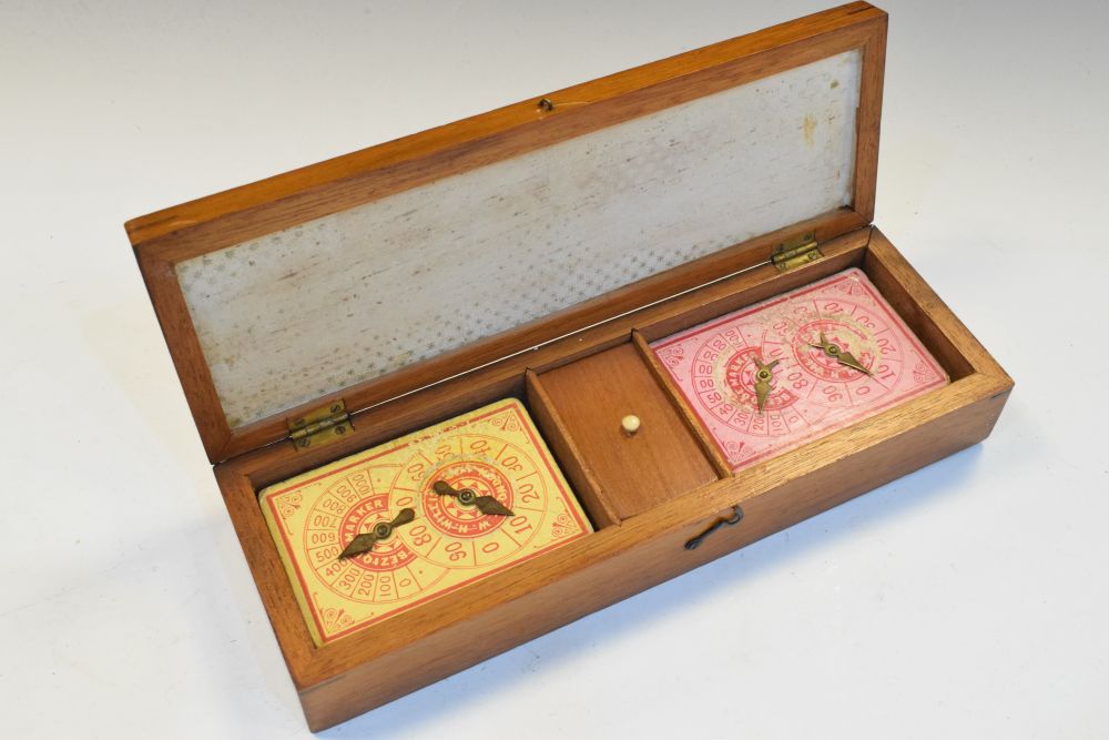 Late 19th/early 20th Century inlaid games box, the hinged cover with cribbage board, enclosing - Image 5 of 6