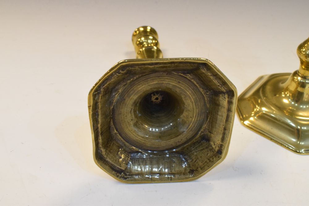 Pair of 18th Century brass candlesticks with seamed socket on octagonal base, 18.5cm high (2) - Image 8 of 8