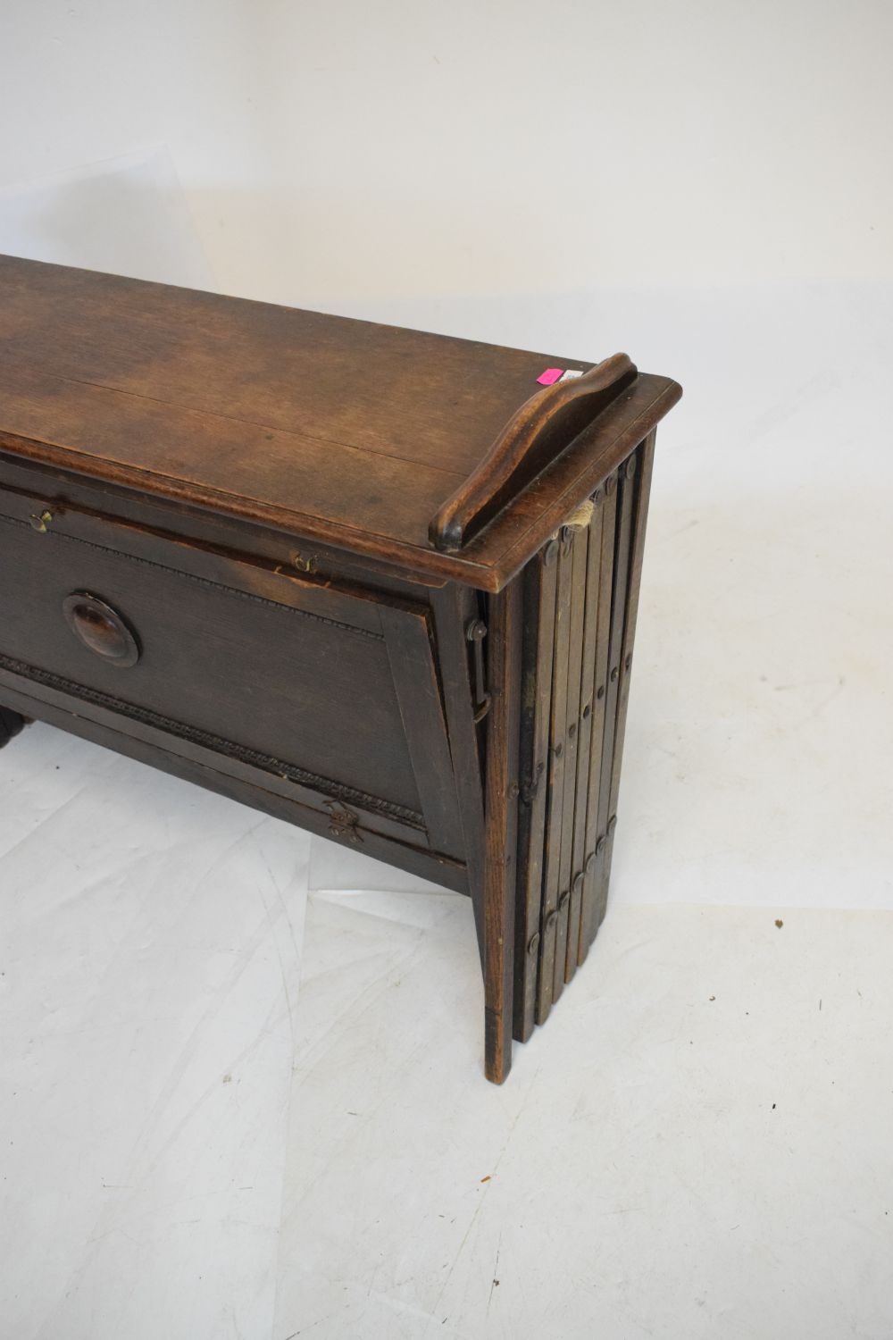 Early 20th Century oak framed concertina campaign bed - Image 4 of 7