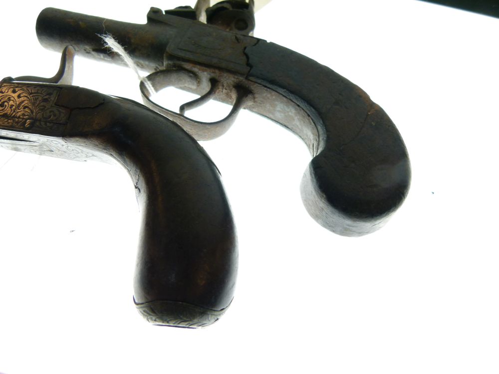 Flintlock box lock pocket pistol by Nock, London, round turn-off barrel 4.5cm with slab sided butt - Image 4 of 10