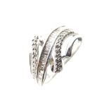 9ct white gold and diamond dress ring of crossover design set baguette-cut and small brilliant