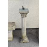 Reproduction sundial marked Sandford Stone with square plate on fluted Corinthian column, 84.5cm