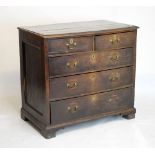19th Century oak chest of two short over three long graduated drawers on bracket feet, 94cm wide