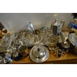 Quantity of silver-plated wares including rectangular galleried tea tray, tureens and cover etc