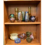 Norman Stuart Clarke free blown studio glass vase, a Mdina glass vase and other iridescent