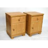 Pair of pine bedside cabinets, each fitted one drawer with cupboard below, 42cm wide x 40cm deep x