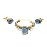 9ct gold dress ring set opal cabochon, size P, together with a similar pair of 9ct gold earrings,
