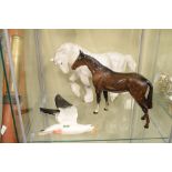 Group of Beswick porcelain figures to include Seagull - style 2 wings up 922, Shire horse 2578 and
