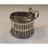 Local Interest - Mid 19th Century silver drum mustard pot, the hinged cover engraved to the Wrington