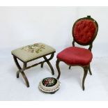 Victorian carved walnut salon chair with deep-buttoned oval back and serpentine seat, together