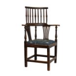 George III ash framed corner chair having drop-in seat and comb back, 105cm high