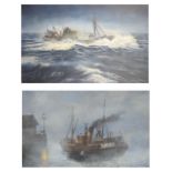 Keith Sutton - Oil on canvas - Fishing trawler in a stormy sea, signed and dated 1983, in a