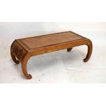 20th Century carved Chinese hardwood opium table, the top having prunus blossom carved border, the