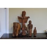 Ethnographica - five carved African items, elephant etc.