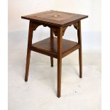 Mahogany and hardwood inlaid square two tier occasional table, 48.5cm wide