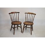 Set of six early 20th Century beech or fruitwood dining chairs, each with circular seat on ring-