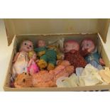 Collection of early to mid 20th Century straw-filled teddy bears, celluloid dolls, etc (8)