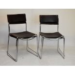 Modern Design - Set of four dark tan leather and chrome dining chairs in the manner of Marcel Breuer