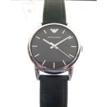 Emporio Armani - Gentleman's stainless steel wristwatch, black dial with baton markers and centre