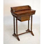 Victorian lady's figured walnut writing table raised on bobbin turned supports, 56cm wide x 82cm