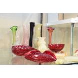 Group of various coloured decorative glass vases and dishes