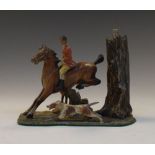 Cold-painted lead novelty table cigar or cigarette lighter, modelled as a mounted huntsman