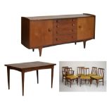 Modern Design - A. Younger Ltd - teak dining suite comprising: draw-out dining table, 130cm x