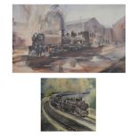Railway Interest - Two mid 20th Century watercolours of steam locomotives, 'Steaming Trials, Works