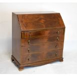 Early 20th Century mahogany and string inlaid bureau fitted fall flap and four long drawers, 90cm