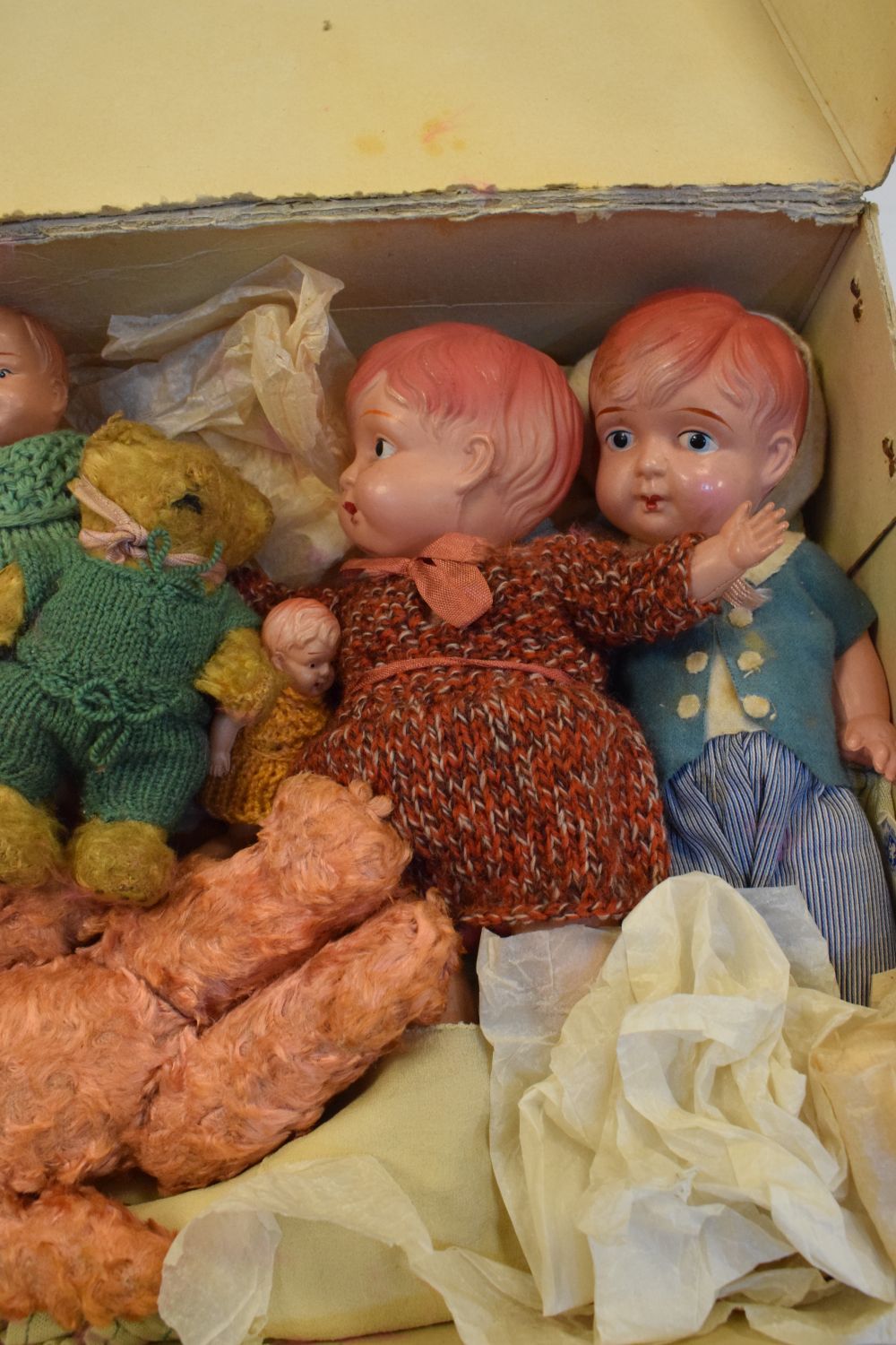 Collection of early to mid 20th Century straw-filled teddy bears, celluloid dolls, etc (8) - Image 6 of 8