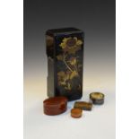 20th Century Japanese black lacquered rectangular box, 25cm wide, together with four smaller