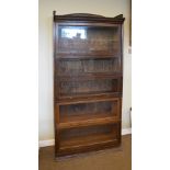 Globe Wernicke-style Lebus five section dark oak bookcase having up-and-over doors, 89cm wide x