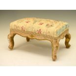 Gilt and painted rectangular footstool, raised on cabriole supports, 20cm high x 33cm wide