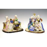 Two similar early 20th Century bisque porcelain figure groups, each depicting figures in 18th
