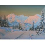 Friedrich Albin Koko-Mikoletzky (Austrian 1889-1981) - Oil on canvas - Alpine winter scene at
