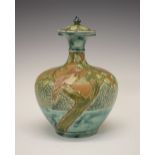 Lizzie (Liza) Wilkins for Della Robbia - Arts & Crafts ovoid bottle vase and cover, sgraffito